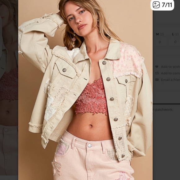 POL Jackets & Blazers - #184-0421 New POL Beige and Pink Jean Jacket with Crochet Accents